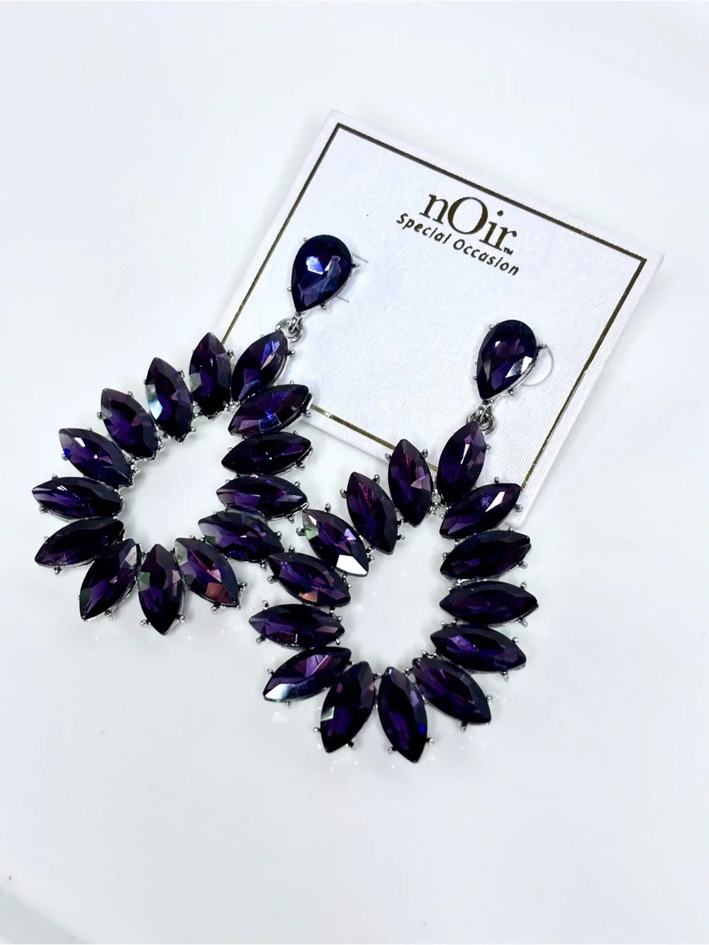 NWT Noir Purple Crystal Drop Dangle Chandelier Earrings